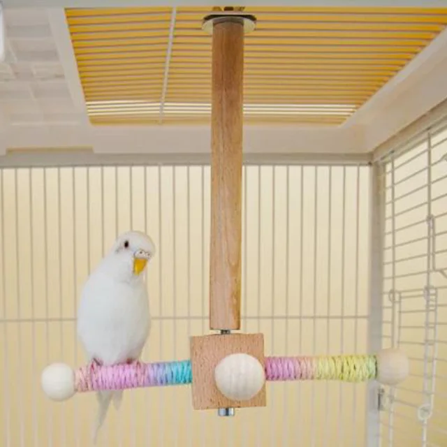 Bird Standing Toy 360° Rotatable Wooden Parrot Toy Hanging Interactive Spinning Parakeet Toys for Bird Cage Accessories 2