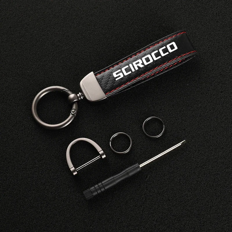 Portachiavi portachiavi in corda di cuoio in fibra di carbonio per auto di nuova moda per accessori auto SCIROCCO - immagine 2