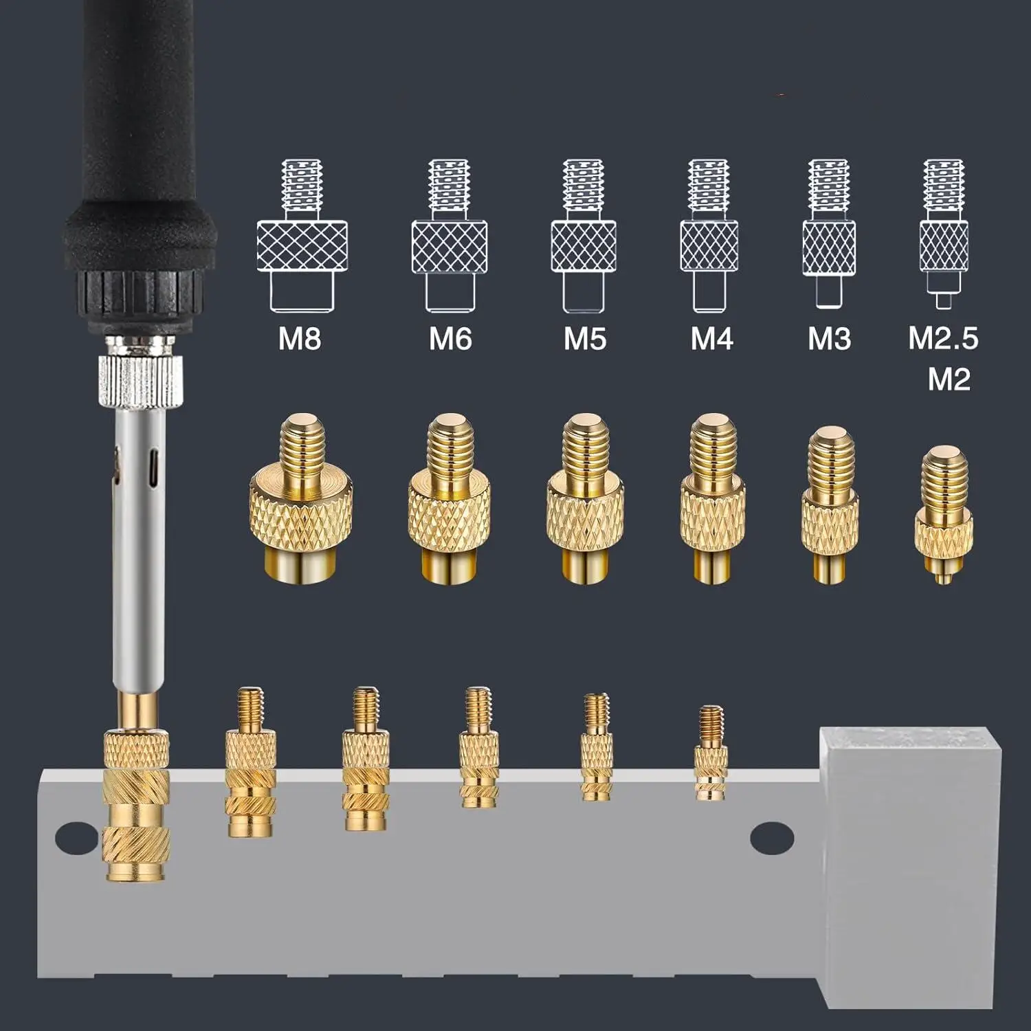Brass Heat Insert Nut Iron Tips Head M2 M3 M4 M5 M6 M8 Thread Embedded Kit Heat Insertion Tool 3D Printer Soldering Iron
