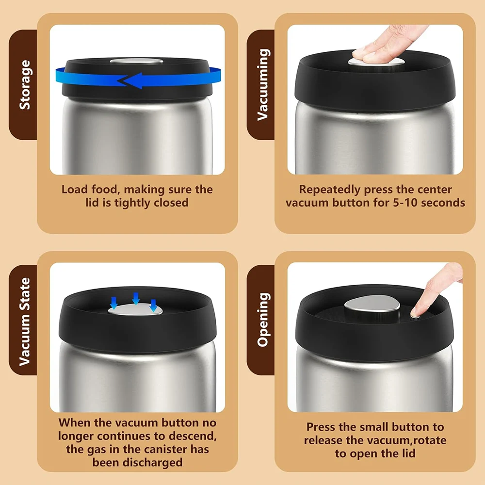 1200mlCoffee Vacuum Canister Coffee Bean Storage Airtight Food Container Press Out Excess Air Preserve Freshness for Loose Tea