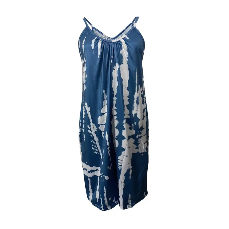 Women Summer Y2K Tie Dye Printed Sexy Spaghetti Strap Jumpsuits Casual Loose Beach Romper Shorts Sleeveless Playsuits Ropa Mujer