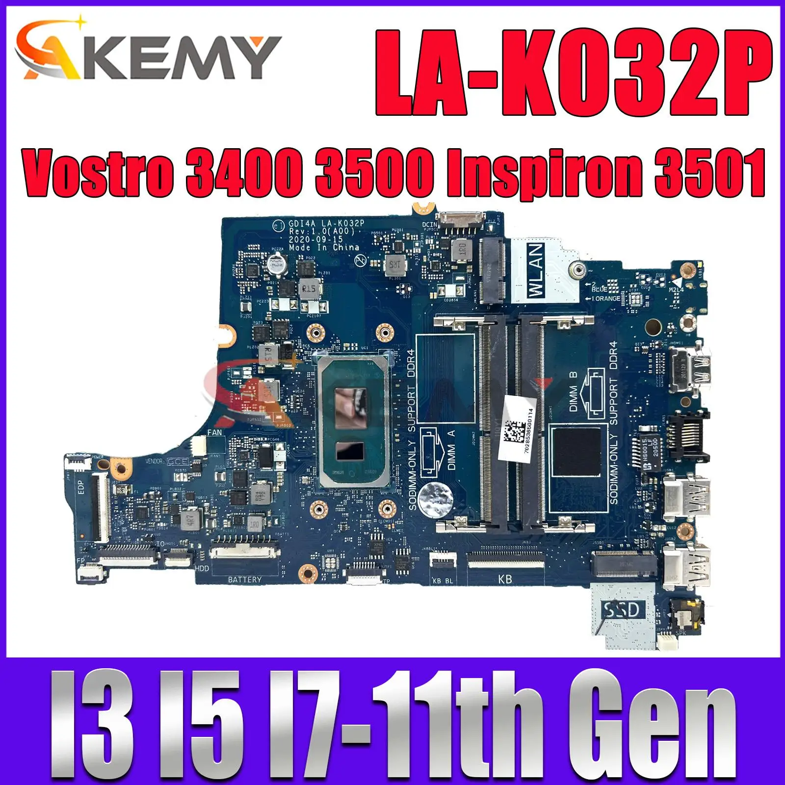 La-K032P Scheda Madre Per Scheda Madre Per Notebook Dell Vostro 3400 3500 Inspiron 3501 Con Cpu I3-1115G4 I5-1135G7 I7-1165G7