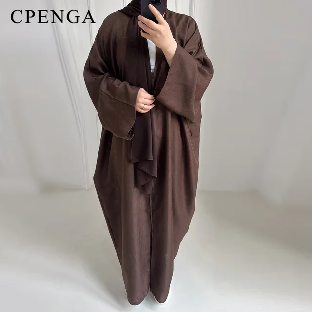 Eid Ramadan ouvert Abaya pour femmes plaine dubaï casual coton lin modeste Abayas Kimono turquie manteau musulman vêtements islamiques Robe