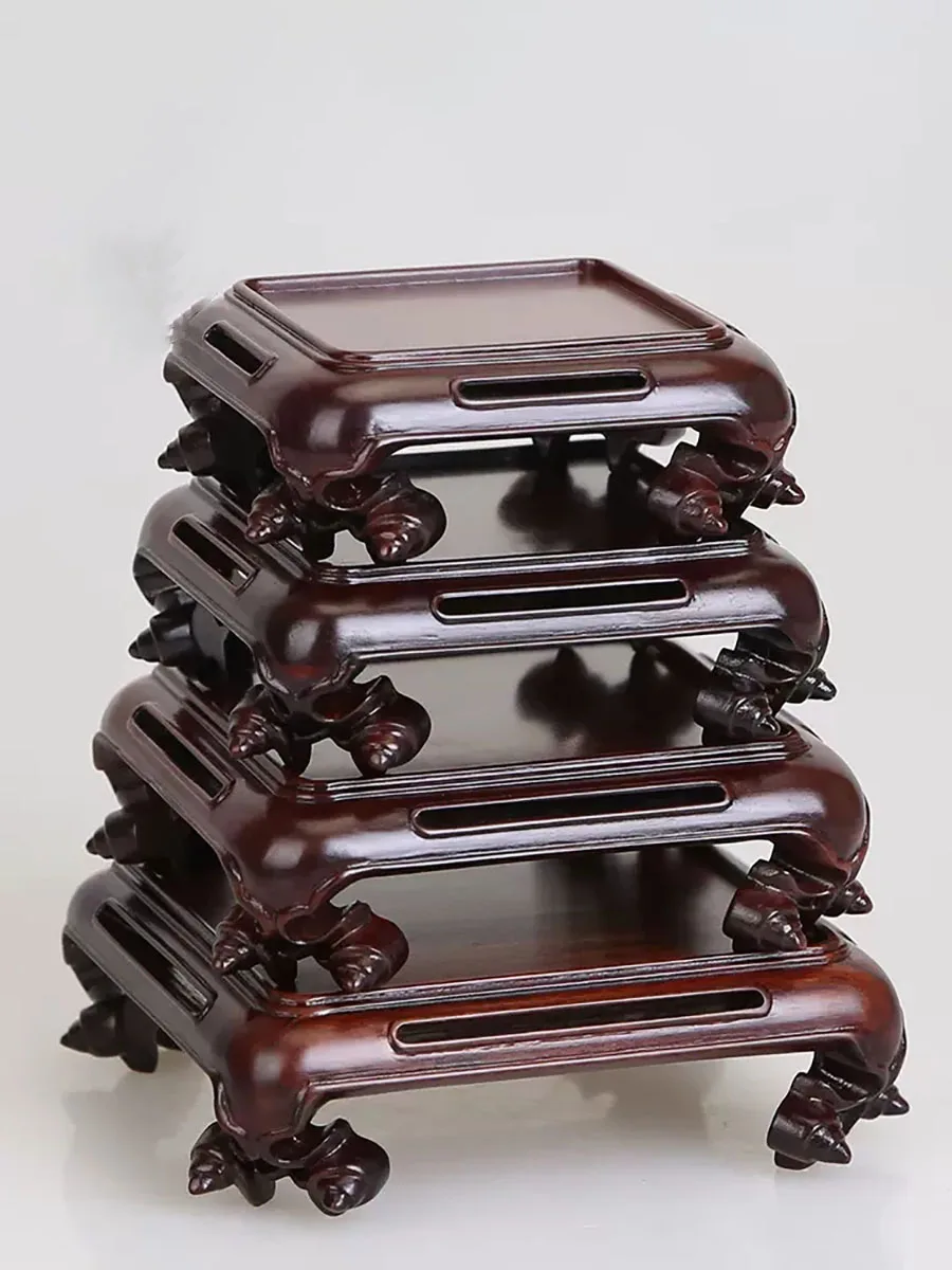 Red Wood Carving Square Seal Base, Potato Branch Wood, Jade Handle, Purple Clay Pot, Bonsai Porcelain