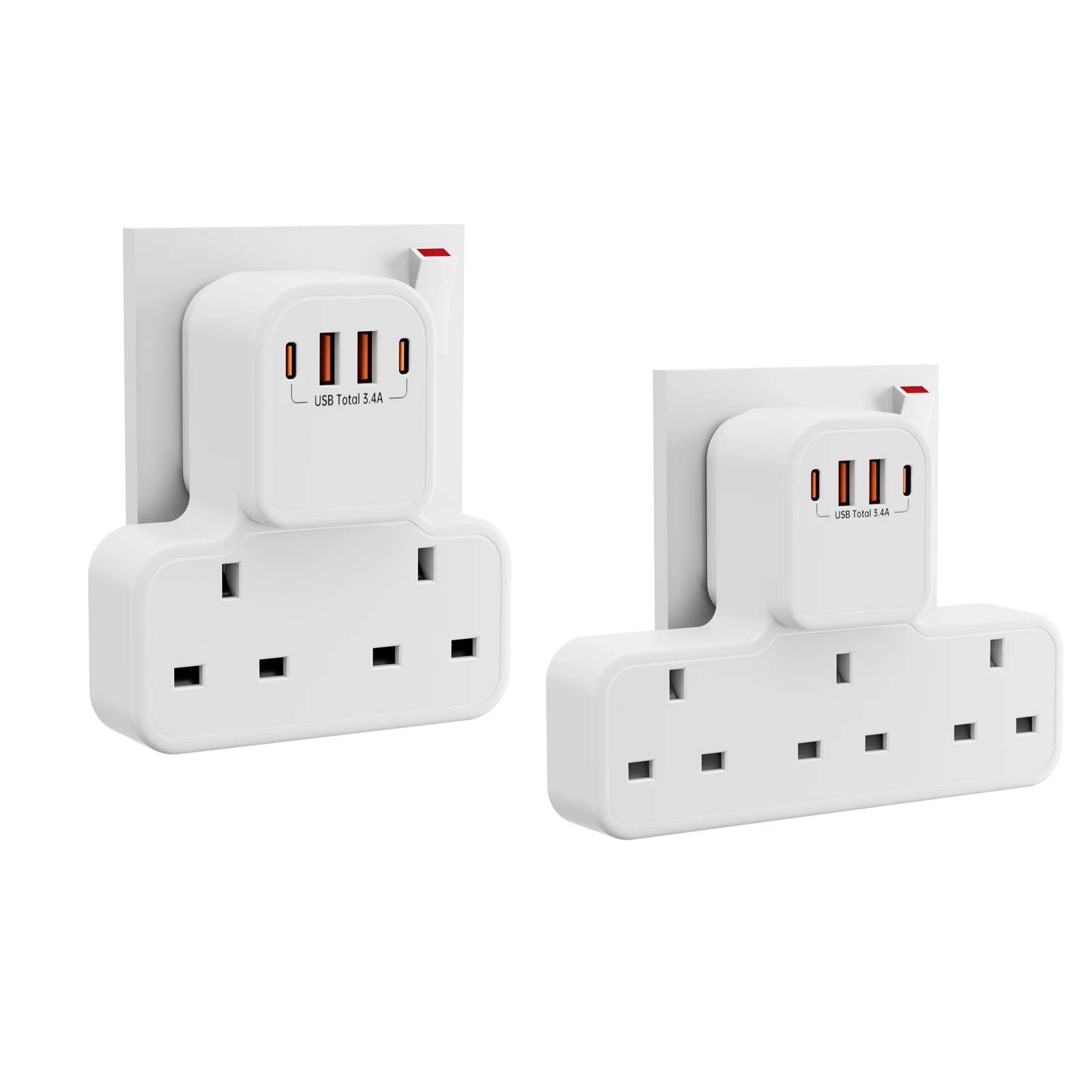 ปลั๊กพ่วงไฟฟ้าติดผนัง 3250 วัตต์ แบบ UK พร้อมตัวกรองไฟฟ้า ช่องเสียบหลายช่อง 2 ช่อง USB-A และ 2 ช่อง USB-C สำหรับชาร์จ 1