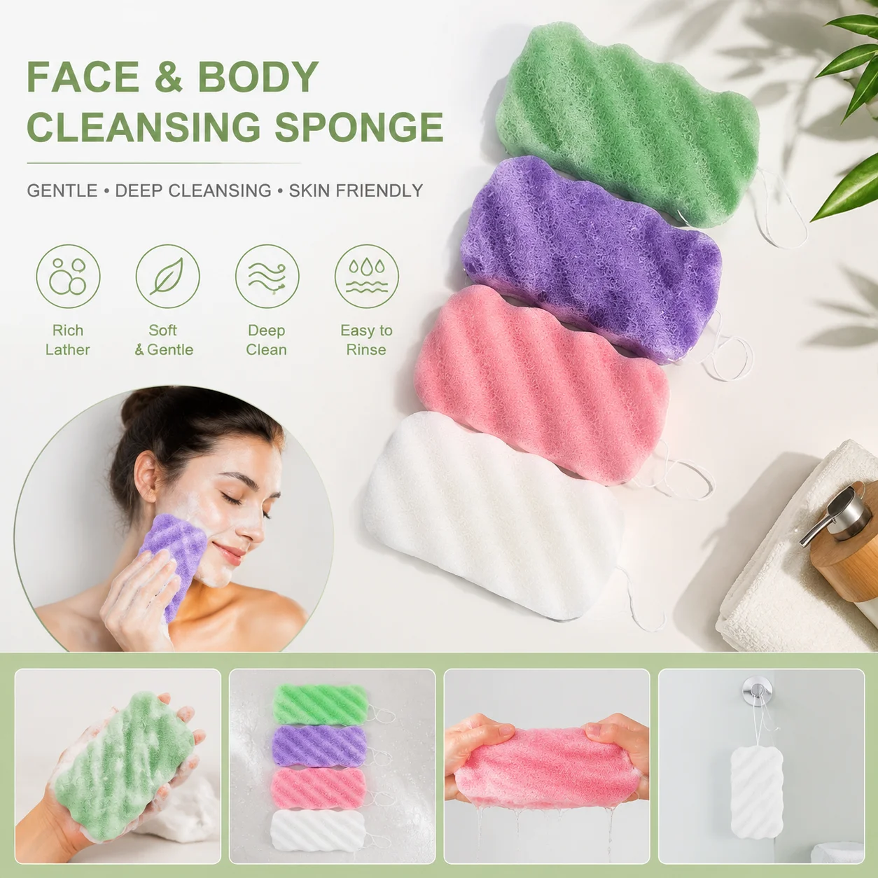Luxurious Japanese Soft and Absorbent Bathing Sponge Set - Perfect for Relaxation and Makeup Removal