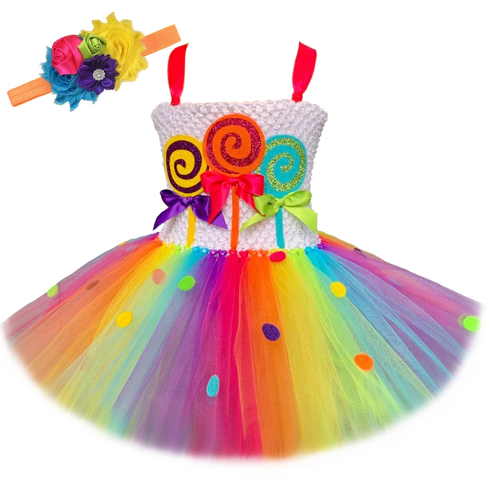Girls Dress Rainbow Candy Lollipop Costume for Girls Birthday Party Tutu Princess Dress Ball Gown Kids Carnival Christmas Halloween girls dress princess costume kids clothes