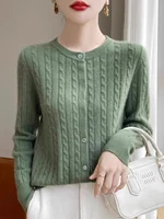 Spring 2025 Women's Knitted Woolen Open Cardigan Loose Twist Long Sve Outerwear Camere Knitted Jaet Soft Casual Sle