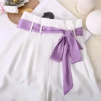 5X190CM Women Narrow Long Scarf 190x5cm Solid Color Chiffon Silk Rubber Red Tie Black Bag Ribbon Headbands Choker Streamer 4