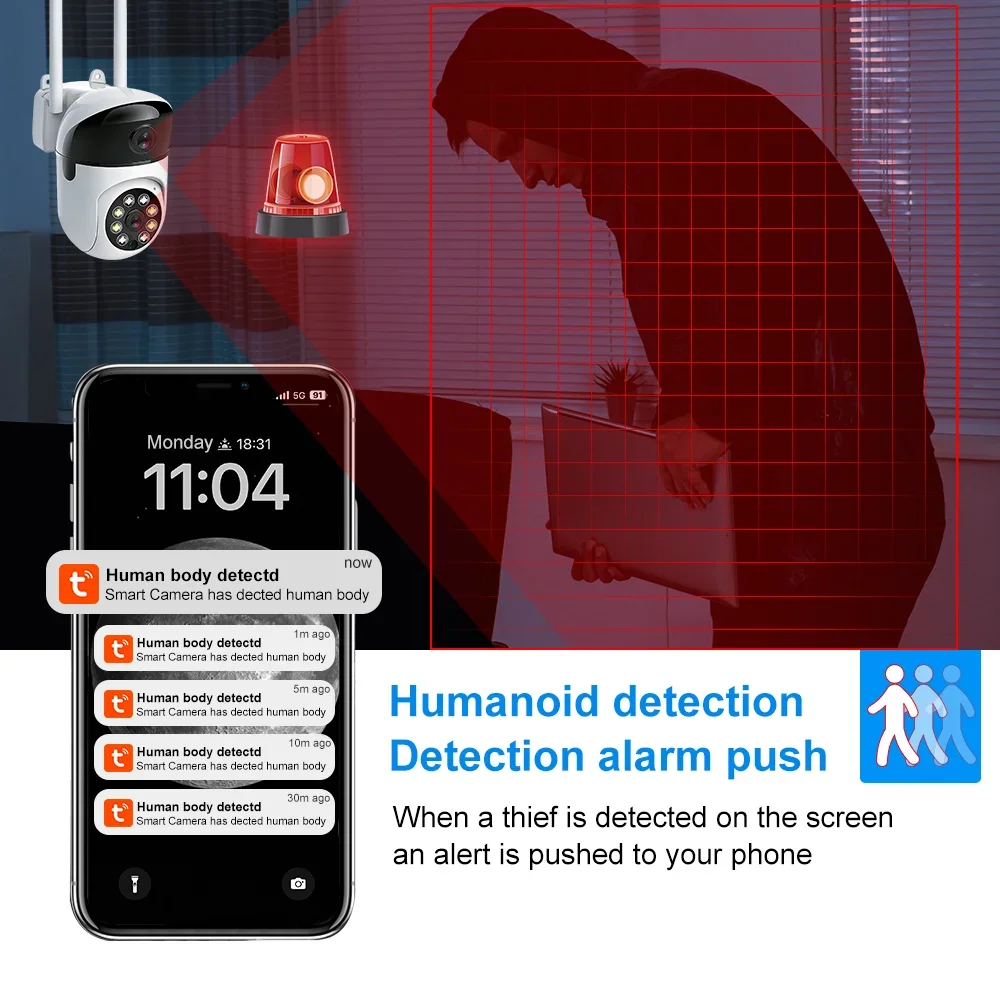 Indoor Camera Wifi Tuya Smart Life 6MP Dual Lens HD Dual Screen AI Auto Tracking PTZ Security Wireless Video Surveillance Camera 3