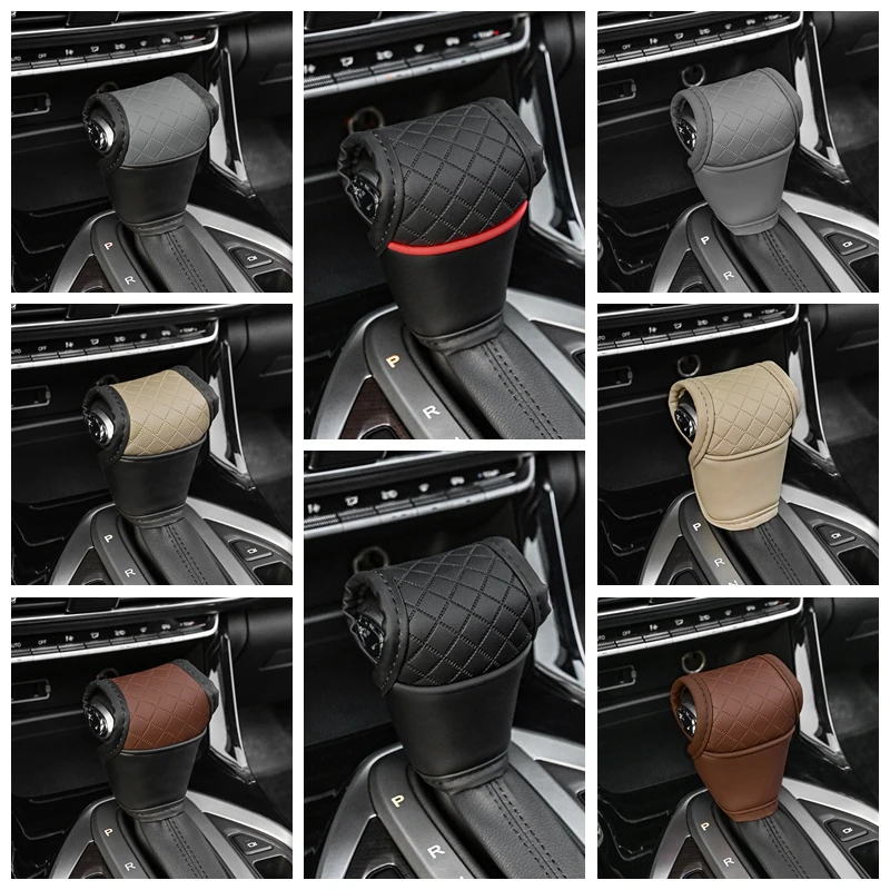 Car Gear Shift Cover Leather Shift Lever Cover Gearbox Shifter Knob Protector Automatic Transmission Handle Stick Case Styling