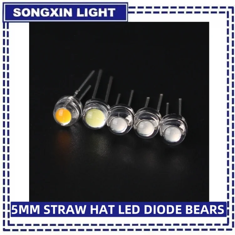 LED Diode 50/100PCS Straw Hat LED 5mm Super Bright LED Diode F5 Light Emitting Diode Blue Green Red Yellow White for DIY Electronic