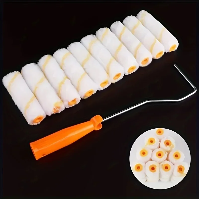 Disposable Mini Paint Roller Kit 10 4-Inch Covers 30cm Long Roller Frame Painting Walls Practical Tool