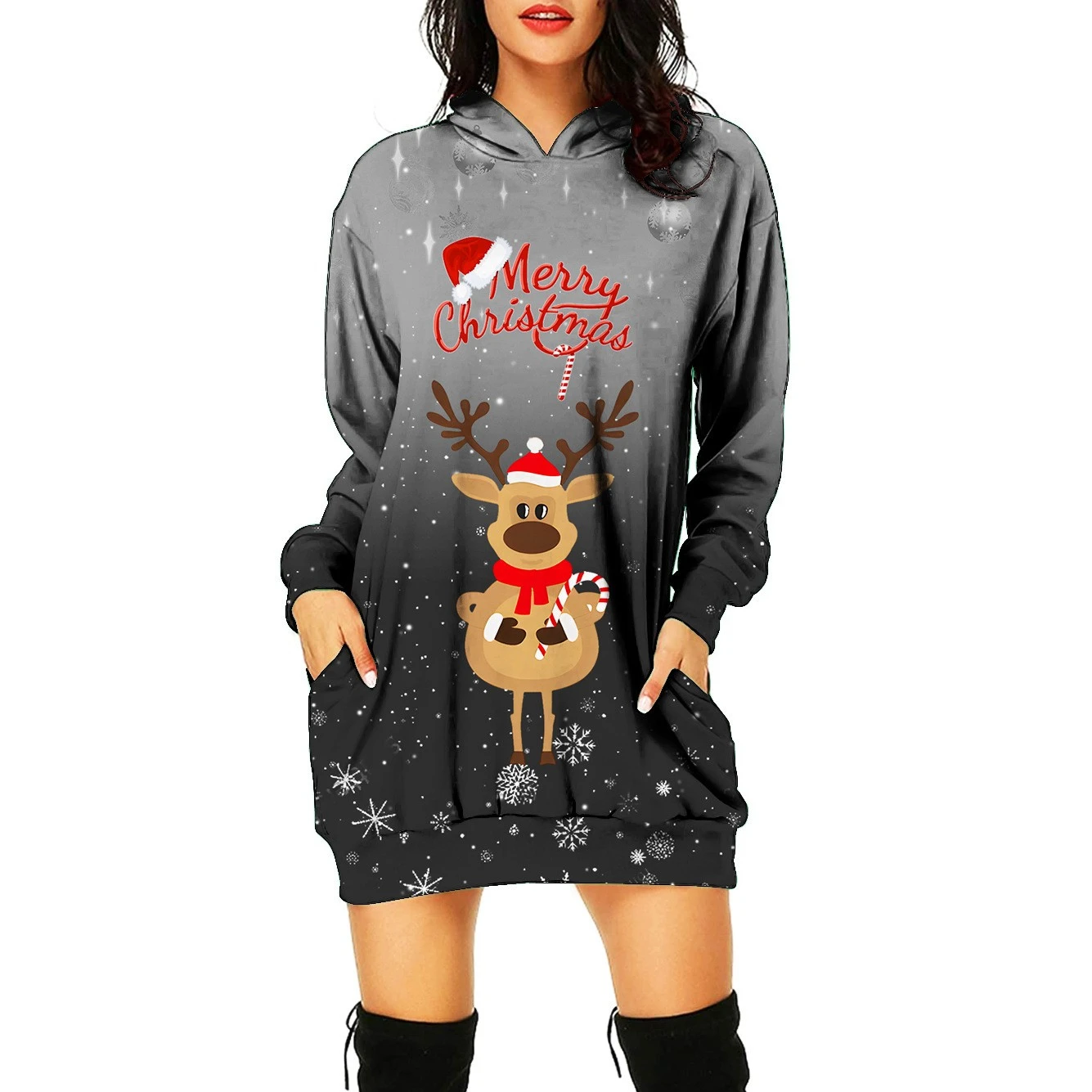 2023Christmas New Print Hoodie Casual Loose Sweater Fashion Women's Autumn/Winter Dress Large Cute Hoodie