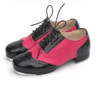 Leather Sneakers Color Blocking Step Dance Shoes For Children And Men Women Sport Tap Shoes Cowhide Straight Dance Shoes 2