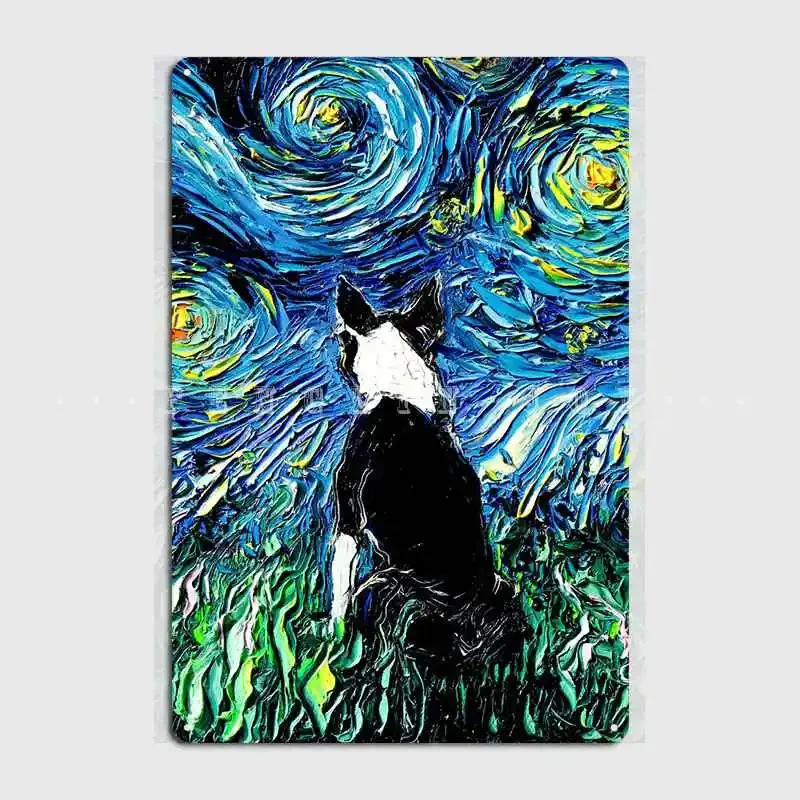 

Ночная металлическая вывеска Boston Terrier, Настенный декор, клубный стиль, дизайнерский оловянный знак, постер