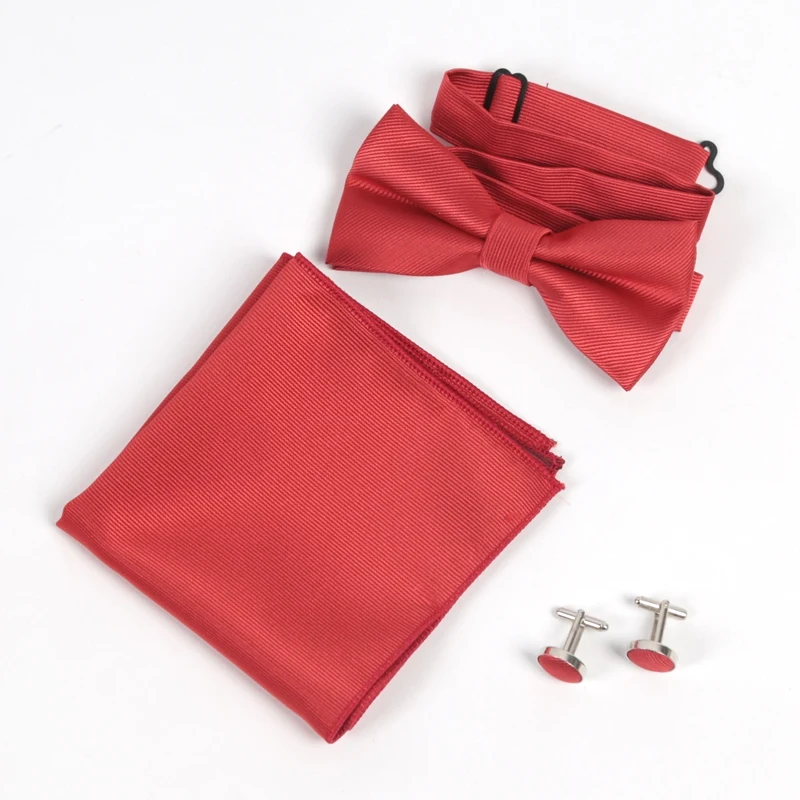 Herren-Schleifenknoten-Sets in Unifarben mit Exquisiten Manschettenknöpfen und Weichen Taschentüchern für Hochzeiten, Hemden und Herren-Accessoires – Detail 10