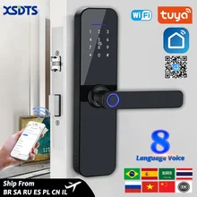 Tuya Wifi Elektronische Smart Deurslot Met Biometrische Vingerafdruk/Smart Card/Wachtwoord/Key Unlock/Usb Emergency lading