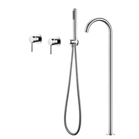 Bathtub Faucet Polished Chrome Floor Standing Shower Hot and Cold Water Handheld Shower Mixer Bathroom Tap Double Handle Control 1