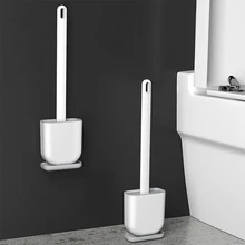 

Silicone Toilet Brush Cleaning Brushes Long Handle Holder Golf Head Quick Drying Bristles Wc Bathroom Accessories Home Cleaner