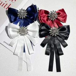 Fashionable Luxury Rhinestone Large Bow Brooch with Ribbon Collar Flower Women's Suit Shirt Collar Accessories High-end Gift