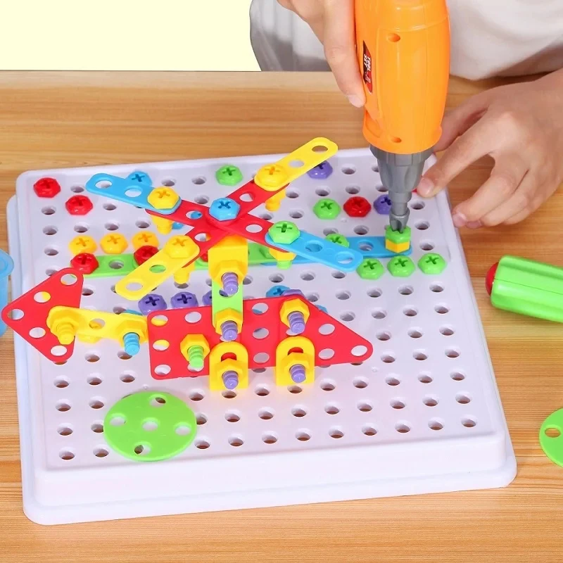 Creative Puzzle Toys for Children with Drill Screw Disassembly, assemble toy,shape match puzzle toys,mosaic puzzle toys,electric drill toy