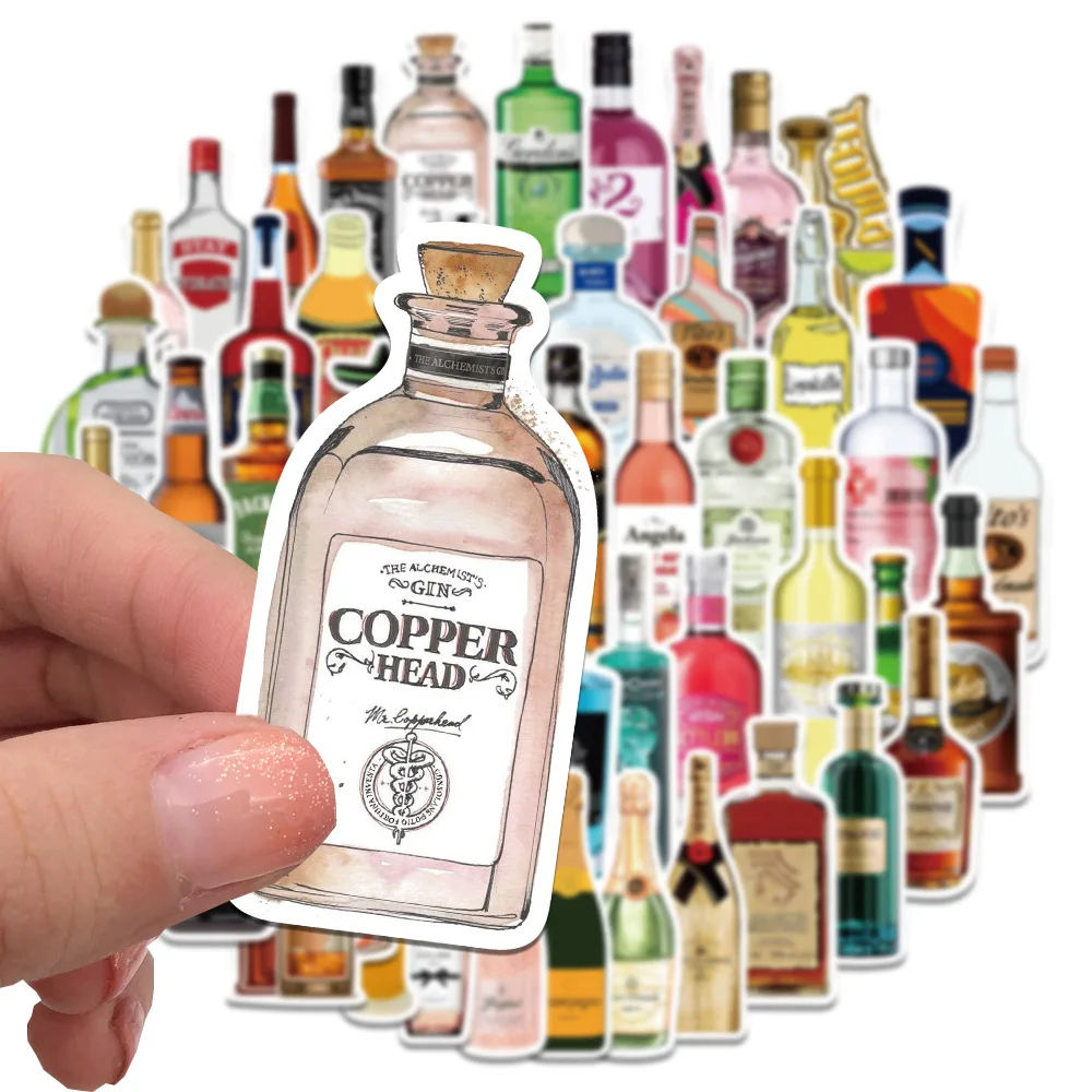10/30/50Pcs Wine Bottle Waterproof Graffiti Decorative Stickers