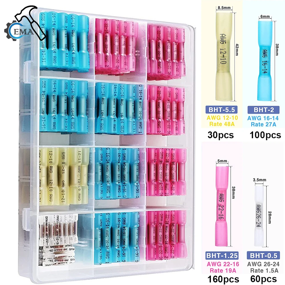 80/130/220/350 ชิ้น/กล่องกันน้ําความร้อนหดก้นตัวเชื่อมต่อสายไฟ Splice สาย CRIMP ขั้วต่อขั้วต่อชุด 1