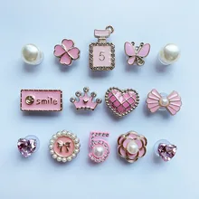 14Pcs 핑크 구두 매력 세트 다이아몬드 진주 라인 석 분리형 체인 버클 여자 구두 장식 크리 에이 티브 DIY 구두 꽃