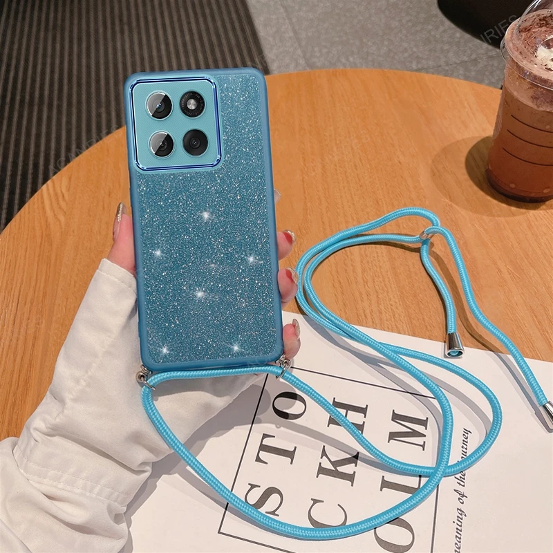 Luxury Crossbody Lanyard Glitter Silicone Case in Candy Color