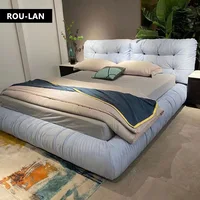 Lit en tissu nuage minimaliste moderne, chambre principale, lit double, villa, grand sol plat, lit king en velours mat 4