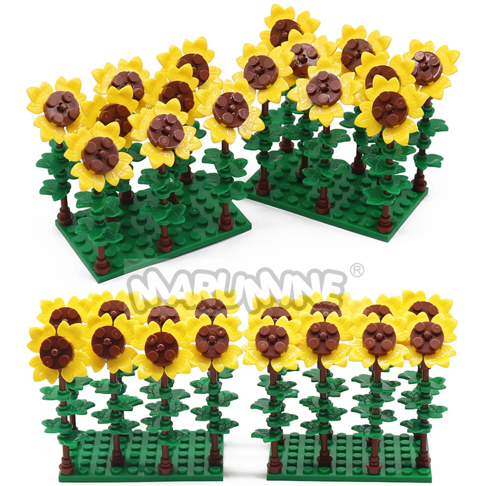 MARUMINE 105PCS 해바라기 빌딩 블록 세트 MOC 크리 에이 티브 가든 농장 장면 벽돌 건설 모델 키트 액세서리 3260 3036