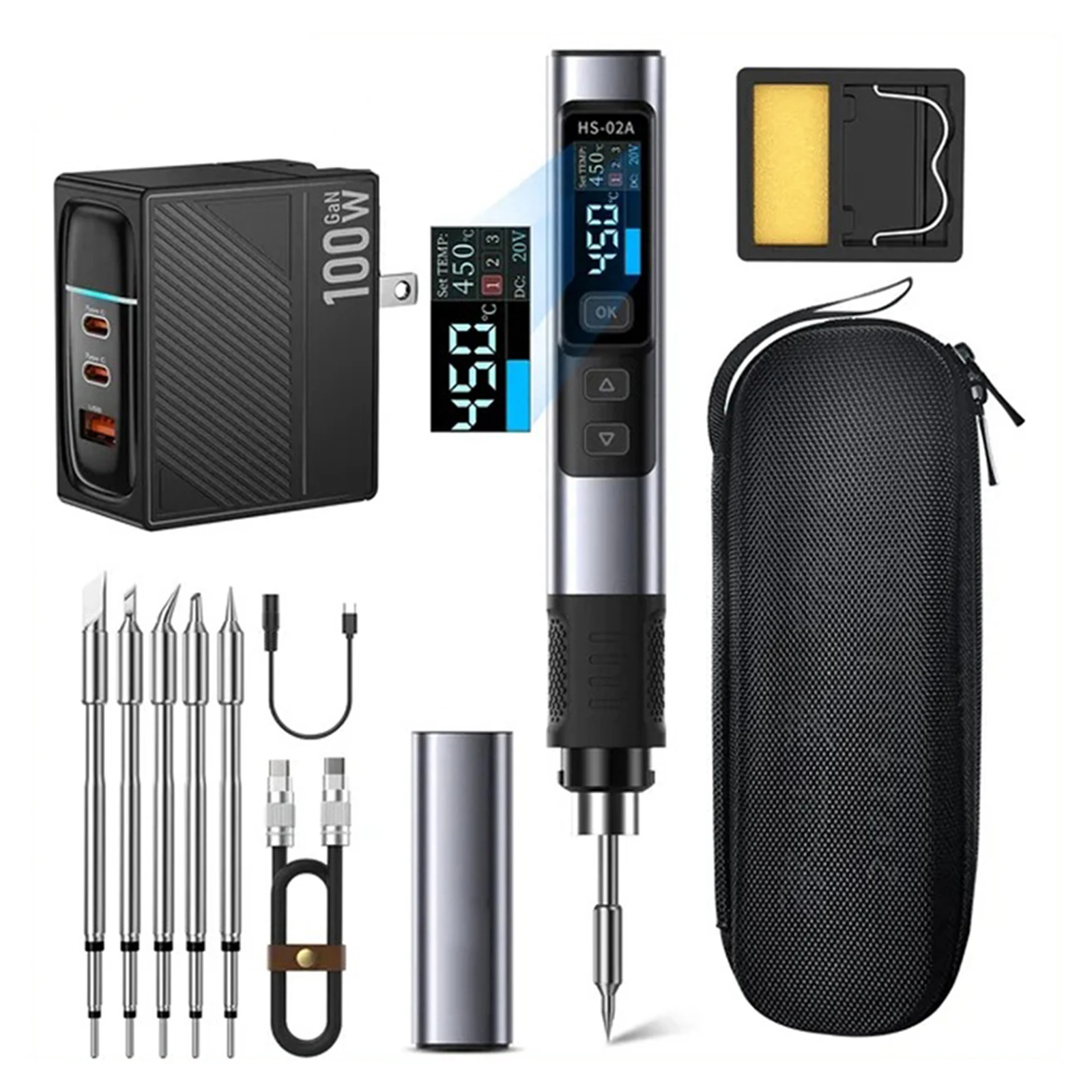 For FNIRSI HS02A Smart Electric Soldering Iron PD 100W Constant Temperature Kits Internal Heat Intelligent Soldering Iron images - 6