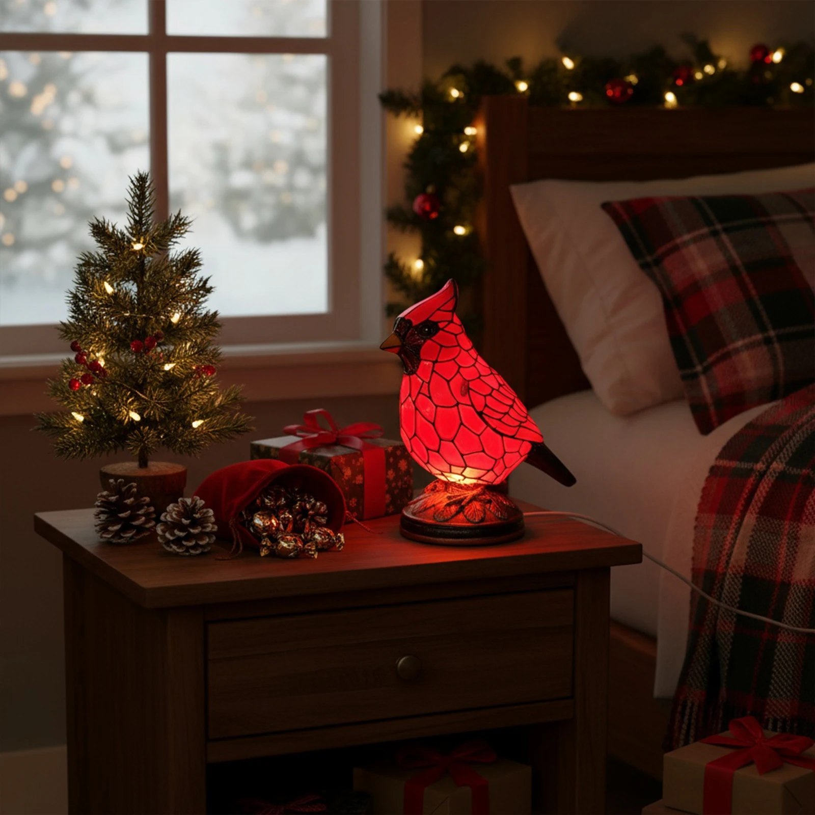 Cardinal Lamp Resin Bird Lamp Decorative Red Bird Table Lamp for Bedside Living Room Christmas Decor