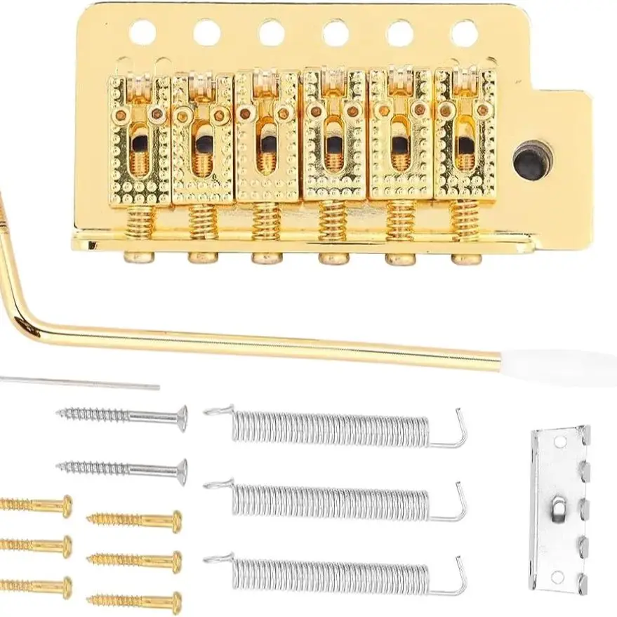 

Guitar Tremolo Bridge,Tremolo System with Roller Single Locking Vibrato Bridge Tailpiece for ST Guitar Replacement Parts, Gold