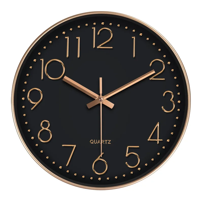 Nordic12SimpleStyleWallClockSilentRoundWallClocksGoldBorder