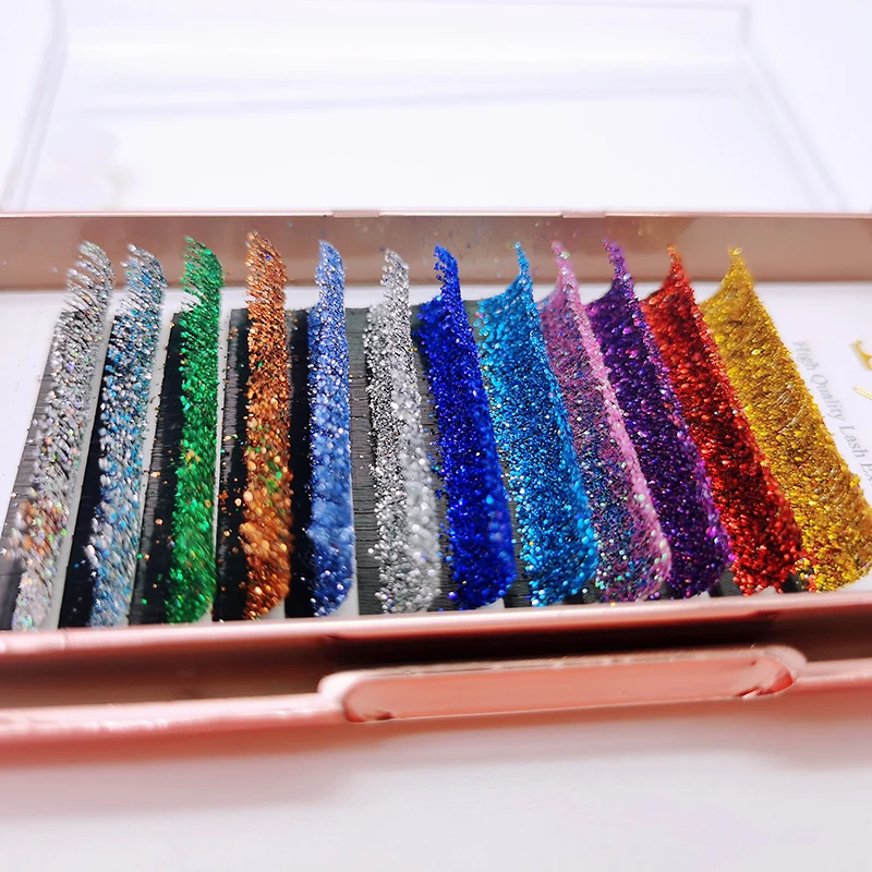 

12 Strips Glitter Color Eyelash Extensions Fashion Shimmery Faux Mink Individual Lashes Russian Classic Volume Eyelash Makeup