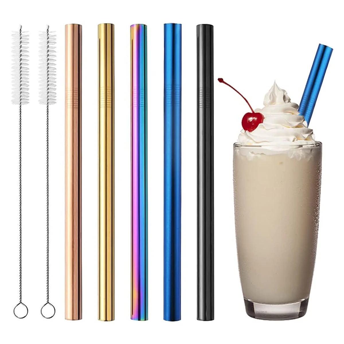 Metal Extra Wide Jumbo Fat Bubble Tea Boba Straws Reusable Drinking