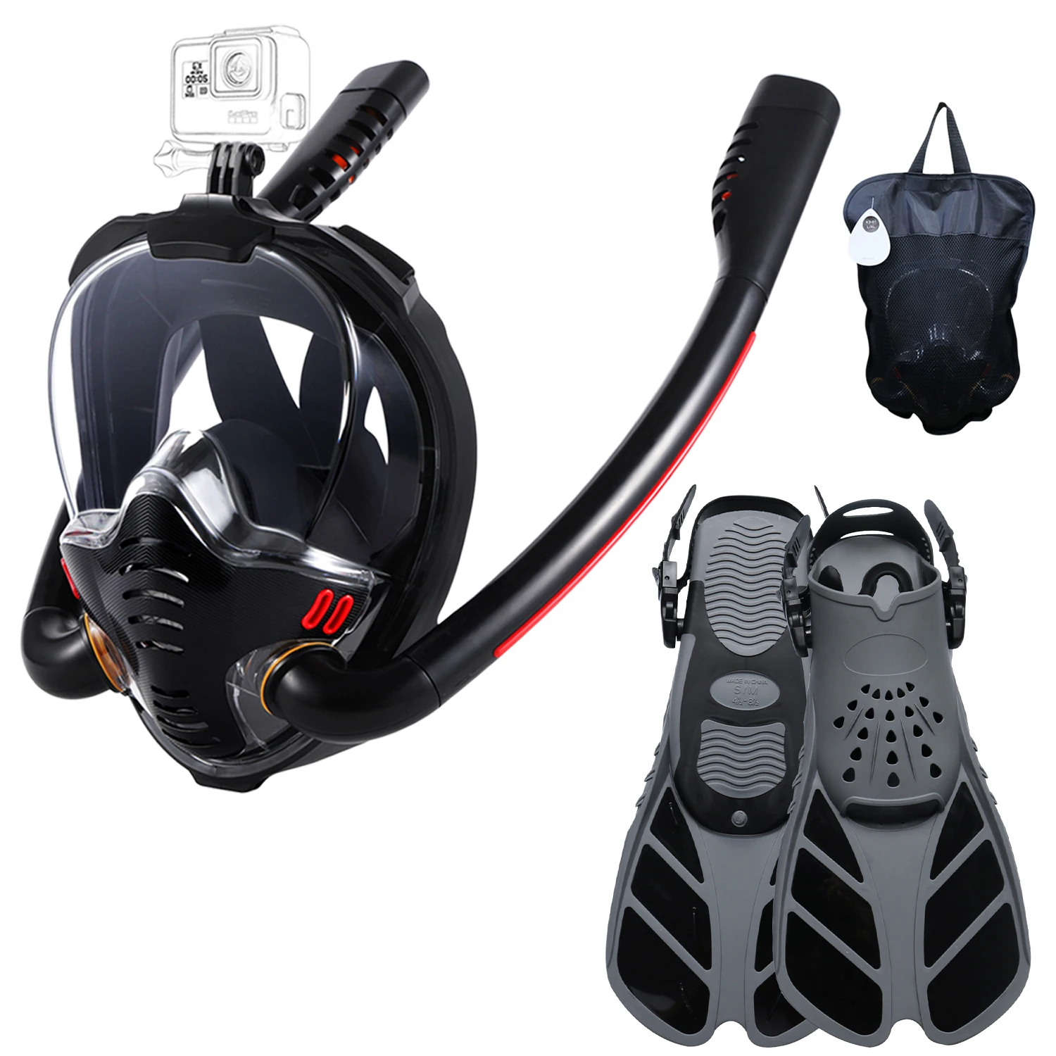 Snorkeling Mask Double Tube Silicone Full Dry Diving Mask Adult Swimming Panoramic Goggles Self Contained Underwater Breathing