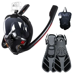 Enhanced Panoramic Silicone Snorkeling Mask with Double Dry Breathing Tubes - L/XL (Black)