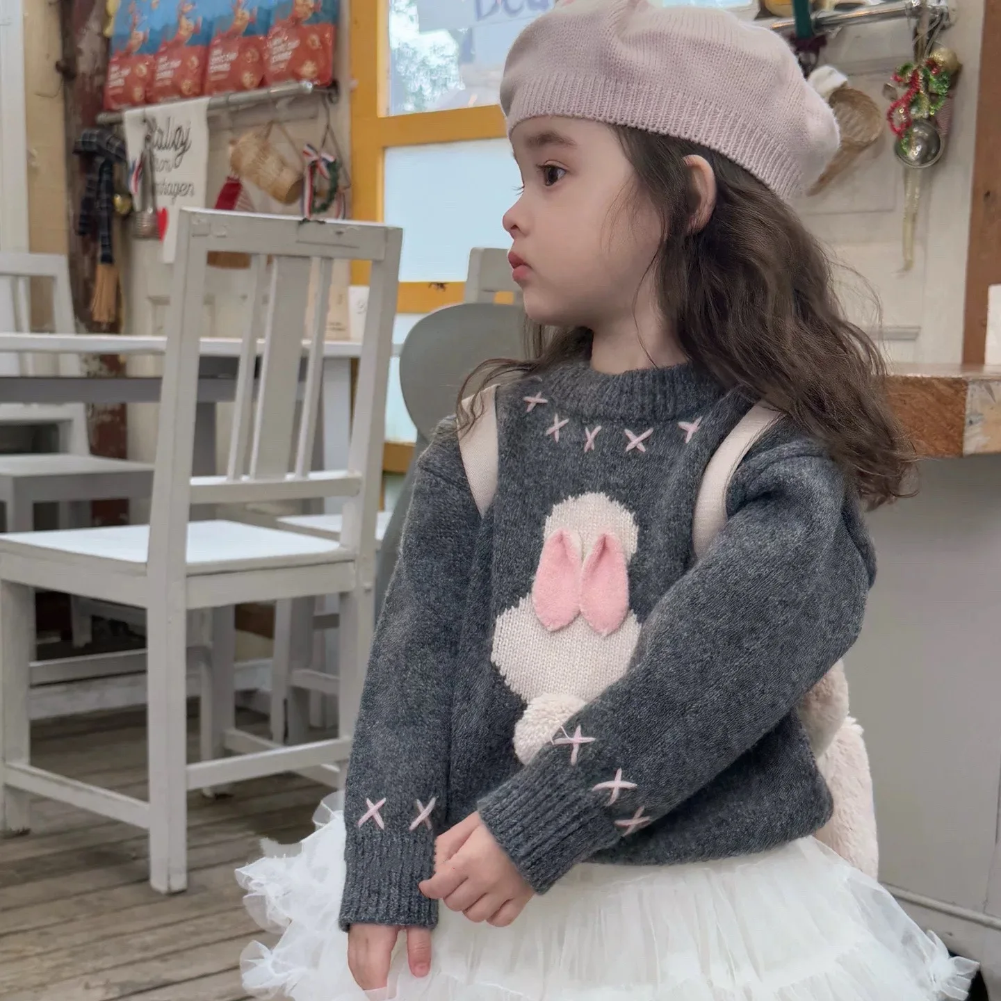 الفتيات الخريف جديد لطيف ثلاثي الأبعاد الكرتون سترة  محبوك جولة الرقبة أعلى للأطفال ملابس الطفل