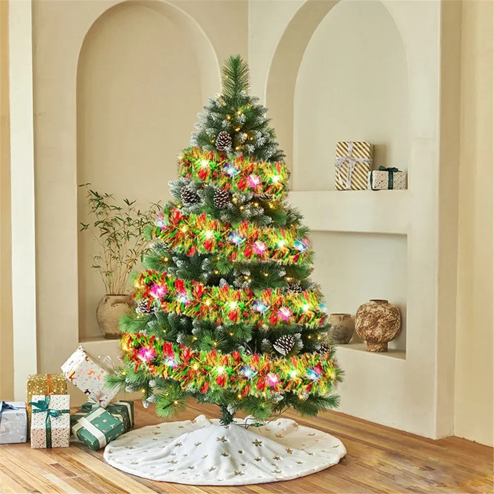 Metallic Christmas Tinsel Garland with LED Lights for Home Decor