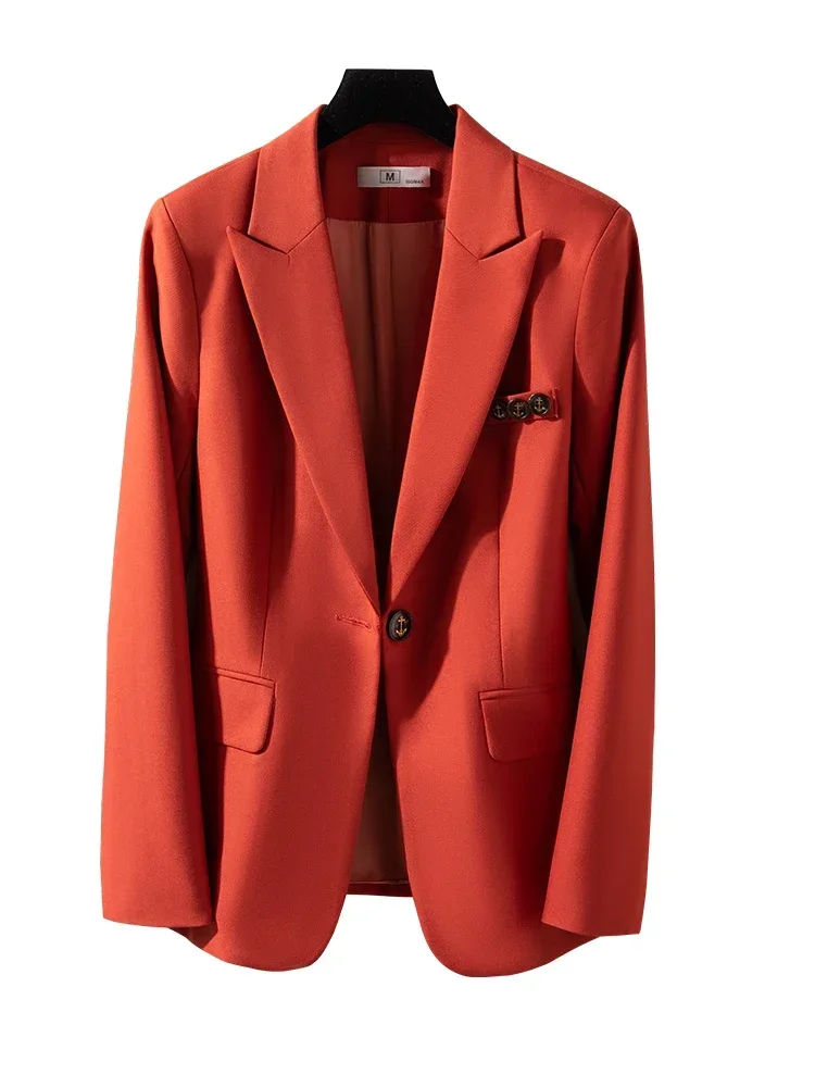 

Fashion Black Orange Coffee Women Blazer Office Ladies Formal Jacket Female Long Sleeve Single Button Autumn Winter Slim Coat