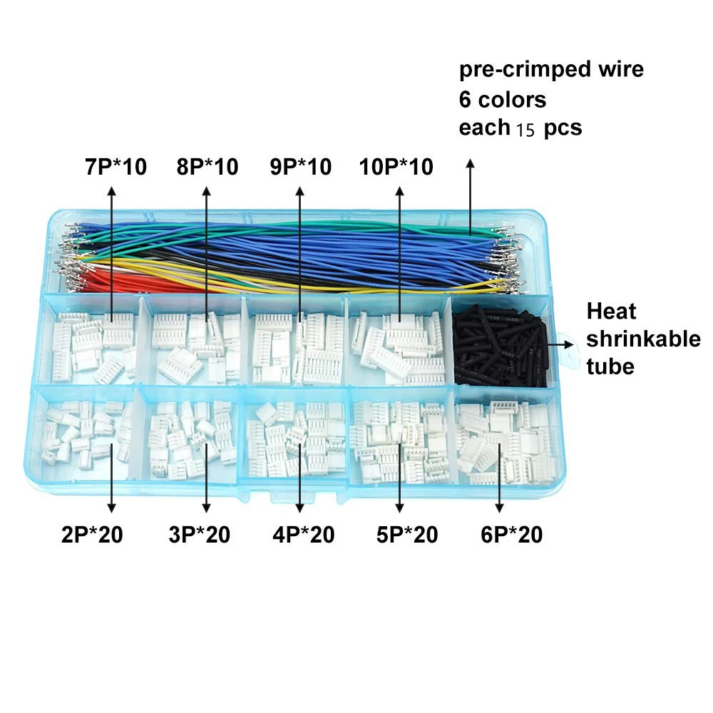 2.54mm XH Connector Socket Kit Pre-Crimped Cable Wire 2 3 4 5 6 7 Pin Housing JST Adapter Cable Male Female Compatible wire connector