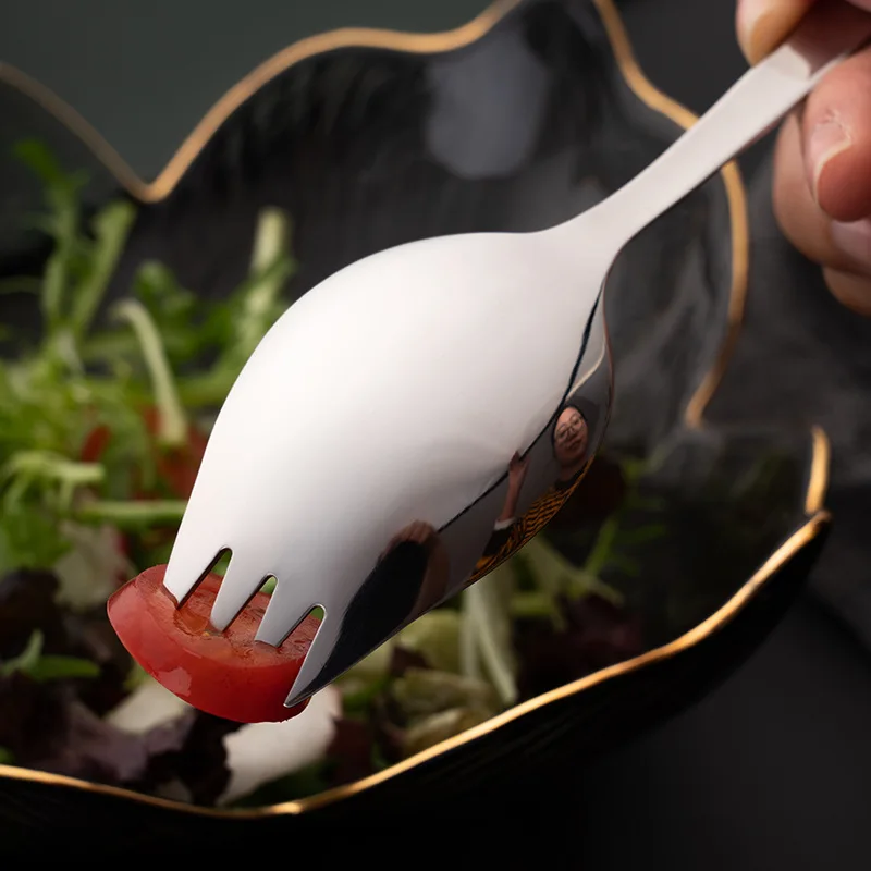 Stainless Steel Fruit Desser Fork Spoon Cutlery Integrated Pasta Steak Salad Tableware Long Handle Cake Food Scoup Kitchenware stainless steel forks