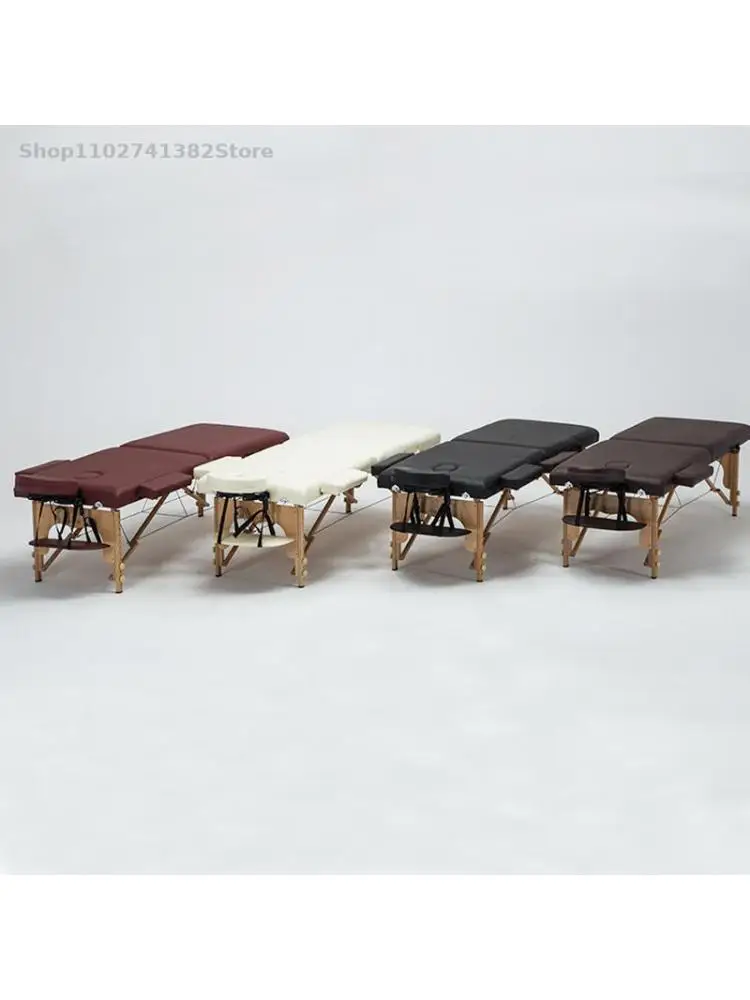 Portable Salon Fashion Wooden Leather Tattoo Beauty Spa Adjustable Two Fold Massage Table Bed With U-Shaped Pillow Patio Facial