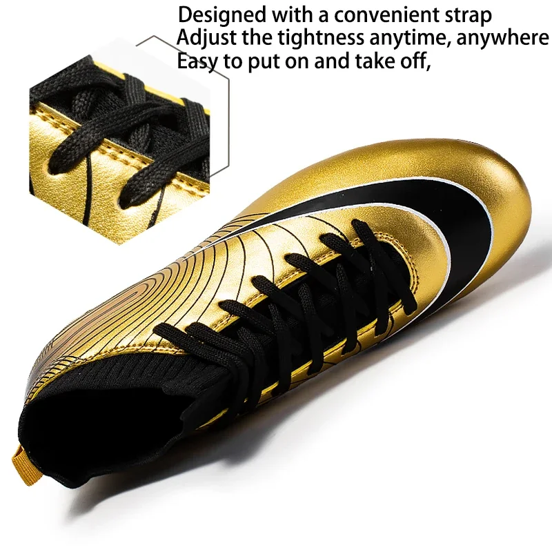 Soccer Shoes for Men Gold Light High Ankle Lawn Football Boots Kids Boys Original Anti-Slip Indoor Training Football Sneakers 3