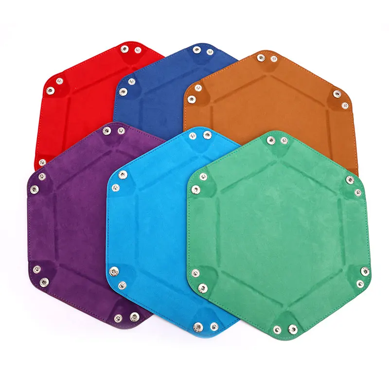 

New Foldable Dice Tray Box PU Leather Folding Hexagon Coin Square Tray Dice Game 6 Colors