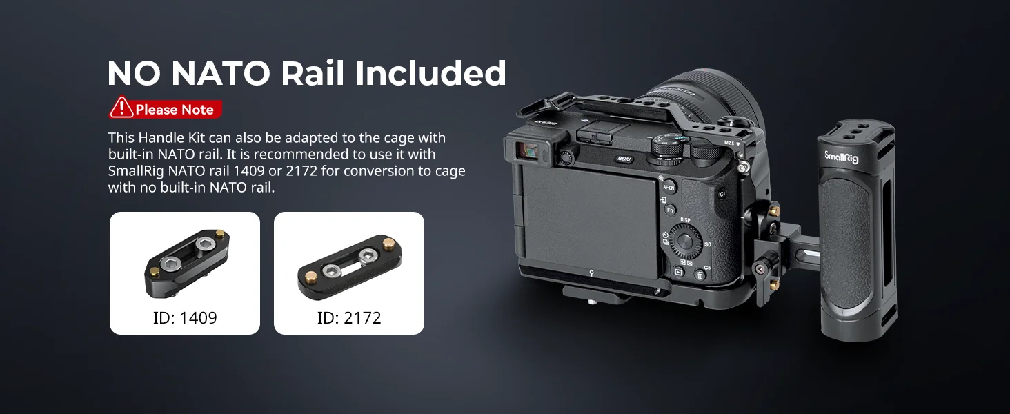 Mini Side Handle Kit, Handgrip w 1/4”-20 Screws Mount/NATO/Cold Shoe , for Sony