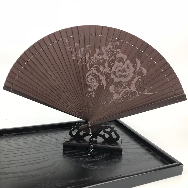 

All Bamboo Painted Peony Chinese Style All Bamboo Fan Ancient Style Women's Folding Fan Handicraft Fan Cartoon Gift Fan